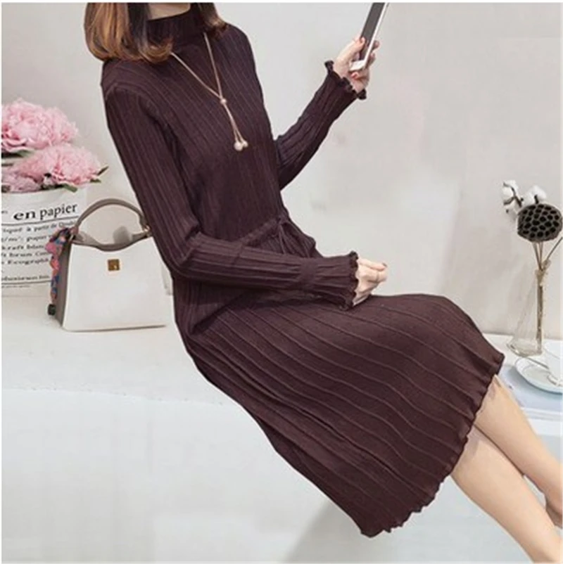 Весенне-осенний Женский вязаный свитер новый модный пояс женский платье