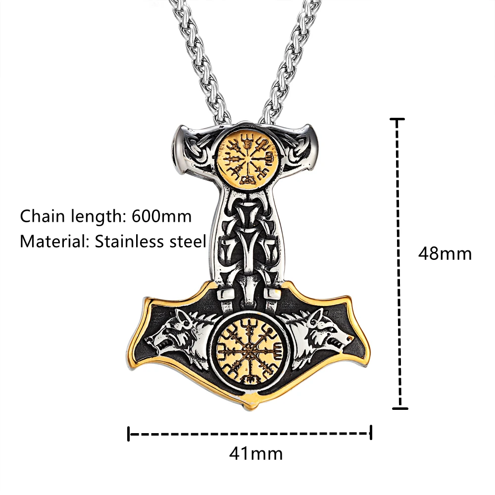 Двухстороннее мужское ожерелье с компасом Viking мужской якорь молоток Mjolnir