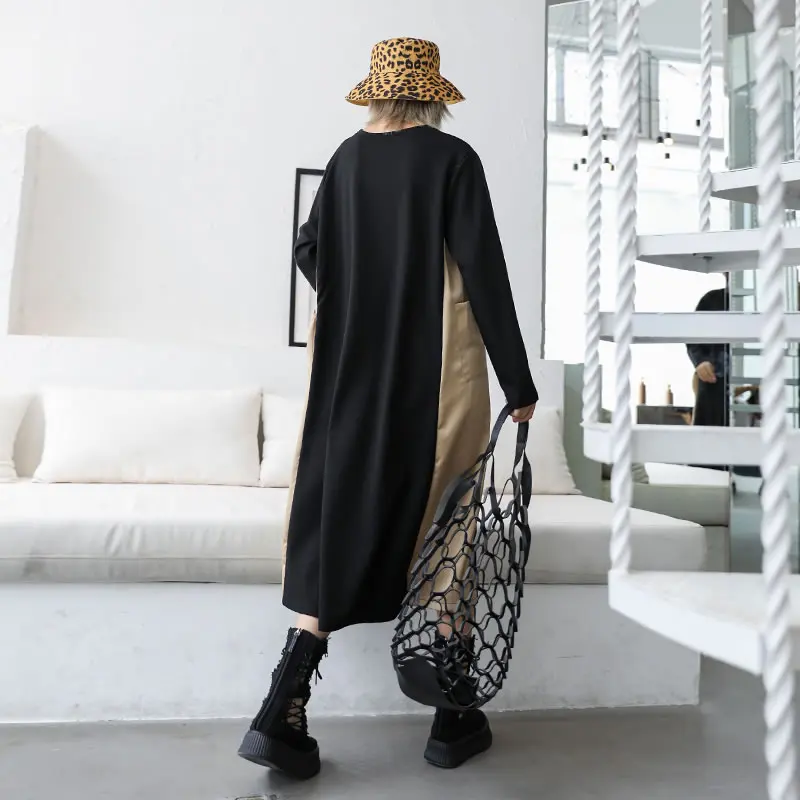 Женское платье средней длины XITAO винтажное в стиле пэчворк с карманами и