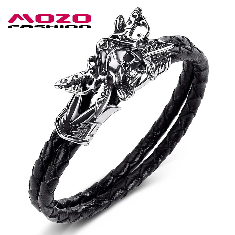 

Men Jewelry Black Genuine Leather Bracelet Stainless Steel Punk The King Of Pirates Charm Hot Women Bangle
