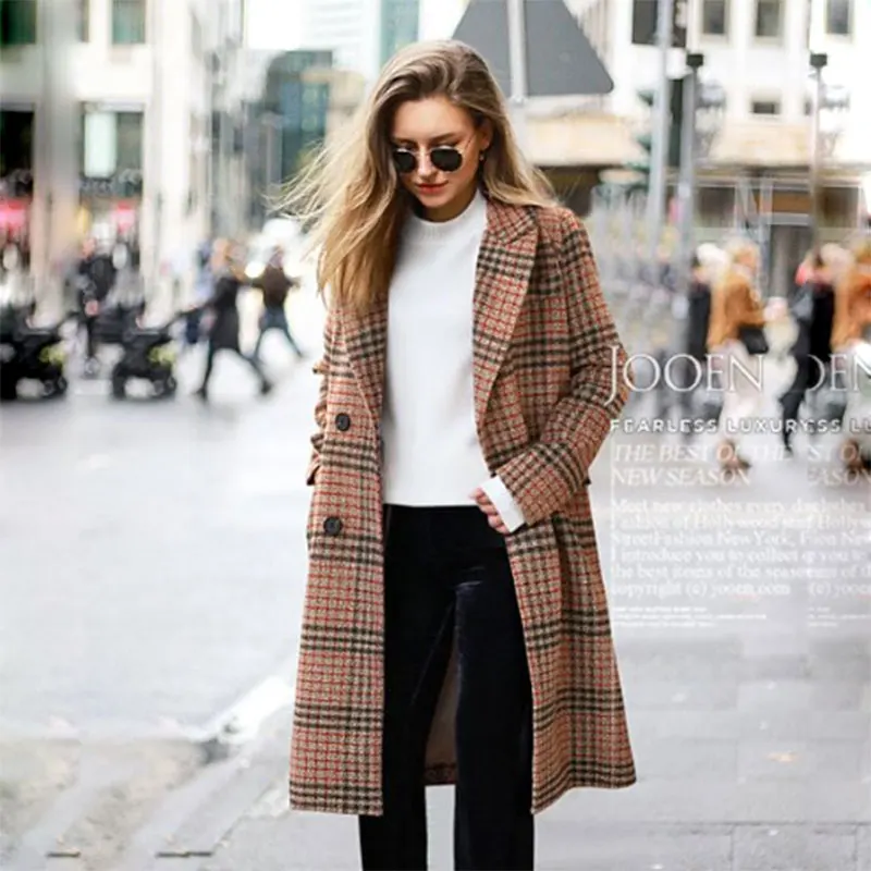 Осенне-зимнее женское Шерстяное Пальто свободная двубортная Женская ветровка в