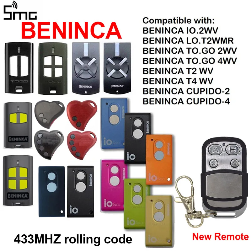 

4 Channel Duplicator Key Fob 433MHz BENINCA TO.GO 2WV 4WV 2WP4WP T2WK T4WK LOT1W LOT2W LOT4W LOT2WMS remote garage rolling code