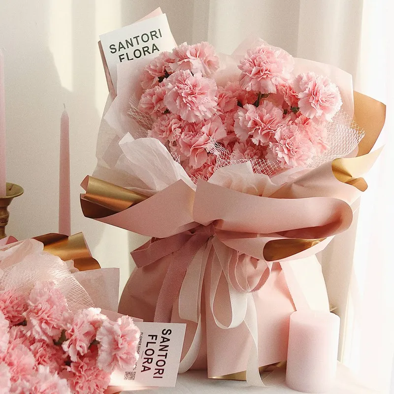 20 hojas de papel de envolver flores de lujo, de doble cara, Color dorado, resistente al agua, florister&iacute;a-5