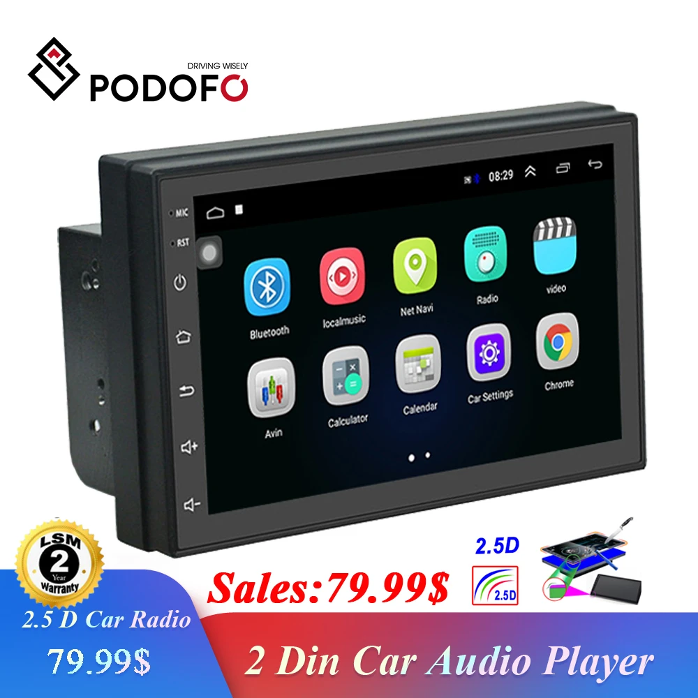 Podofo 2.5D Android GPS автомобильный радиоприёмник мультимедийный плеер 7 ''Авторадио с сенсорным экраном Bluetooth FM wifi AUX Стерео усилитель