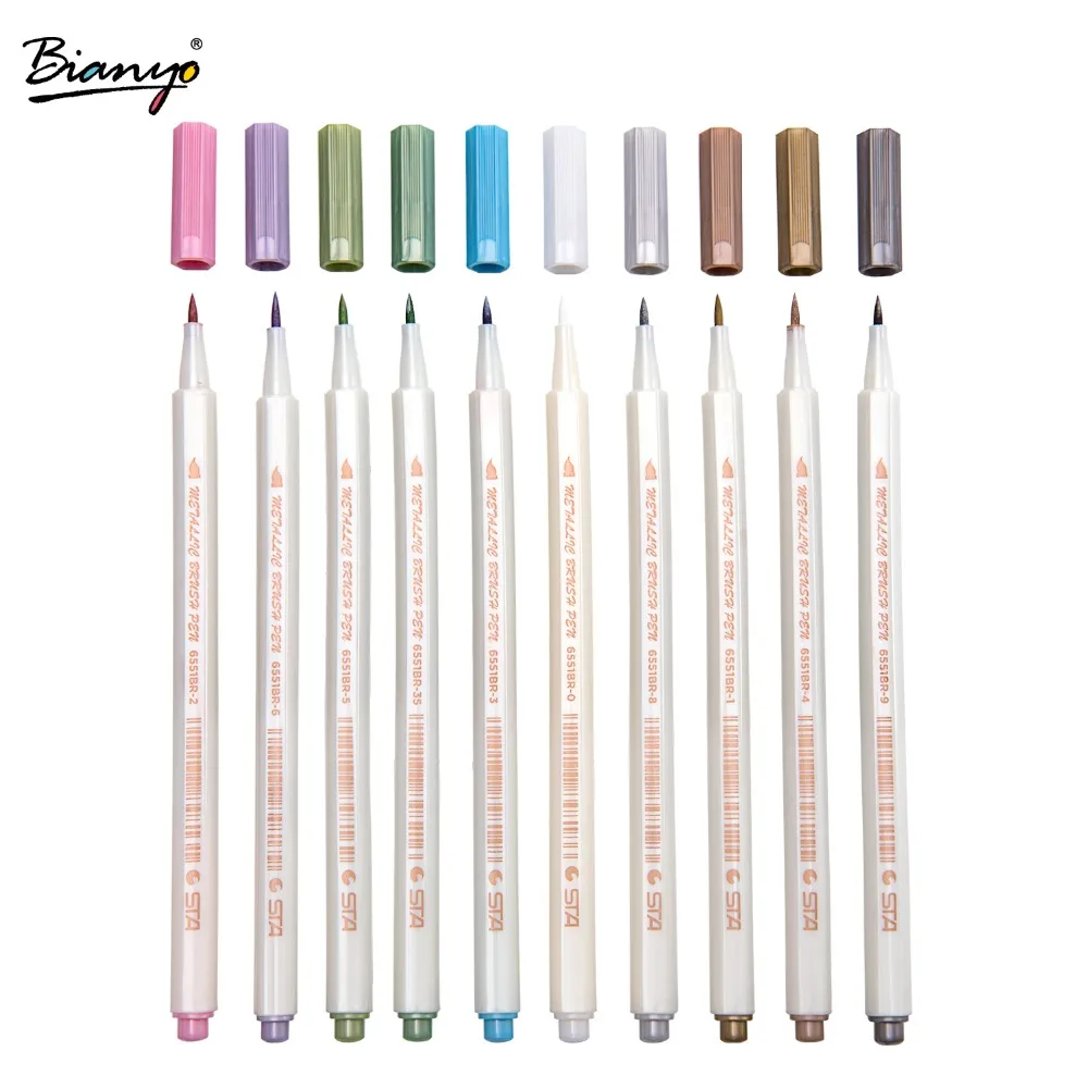 

STA 10 Colors Metallic Marker Pen Set DIY Scrapbooking Crafts Card Making Brush/ Round Head Art Pen For Drawing