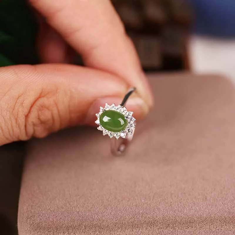 Natural jade and Tianyu women S925 silver-encrusted fashion simple egg face live ring opening | Украшения и аксессуары