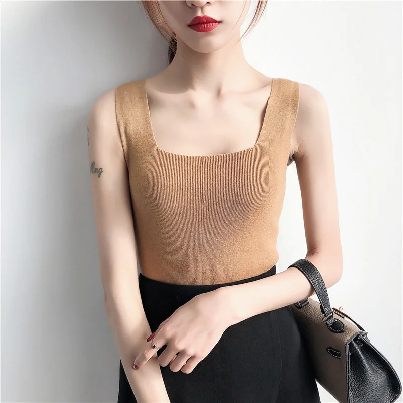 

Lingerie Women Ladies Summer Casual Solid Elastic Cotton U Neck Tank Sleeveless Slim Vest Tops Solid Color Sexy Camisole
