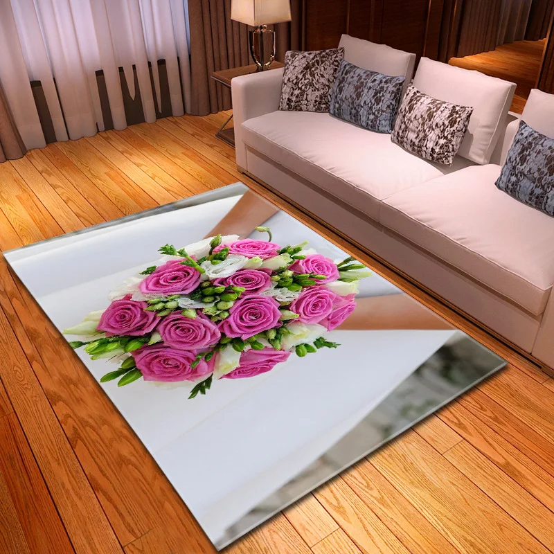 

3D Valentine's Day carpet Flower nordic decoration home baby room rug pink rose carpet home living room decoration customized