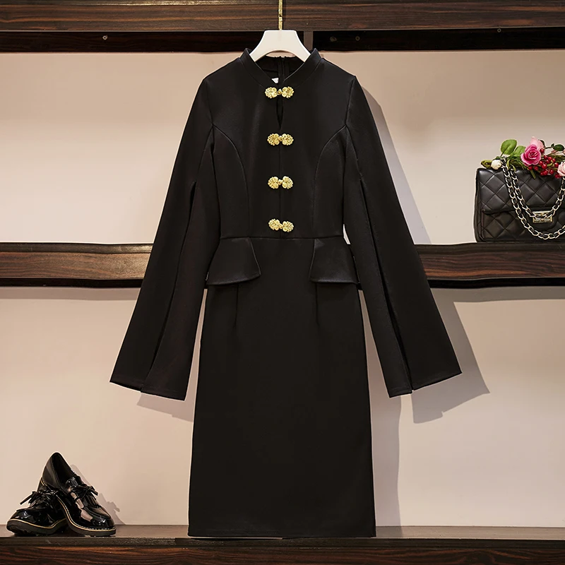 Женское винтажное деловое платье черное облегающее трапеция большого размера с