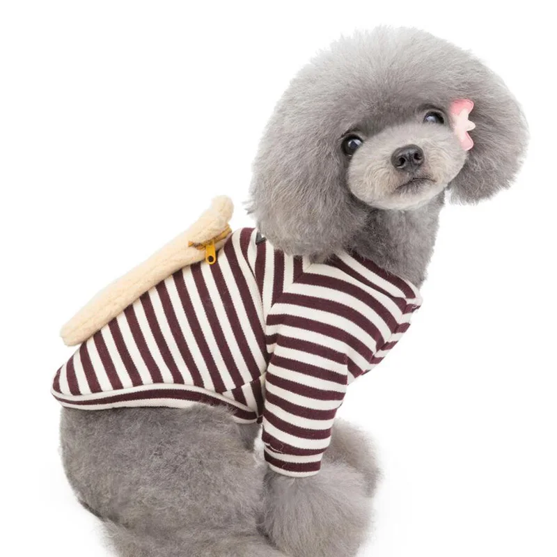 Осень зима теплый в полоску толстовки для питомцев Милый хлопковый рюкзак с