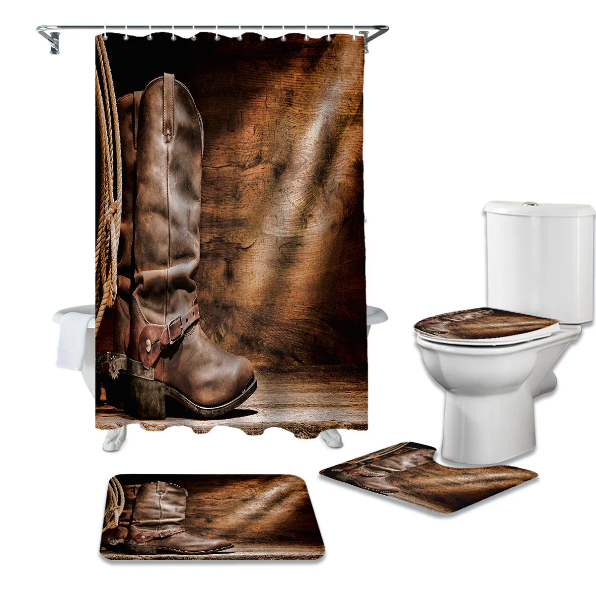 Ковбойские кожаные сапоги в ковбойском стиле Набор штор для душа ковриков ванной