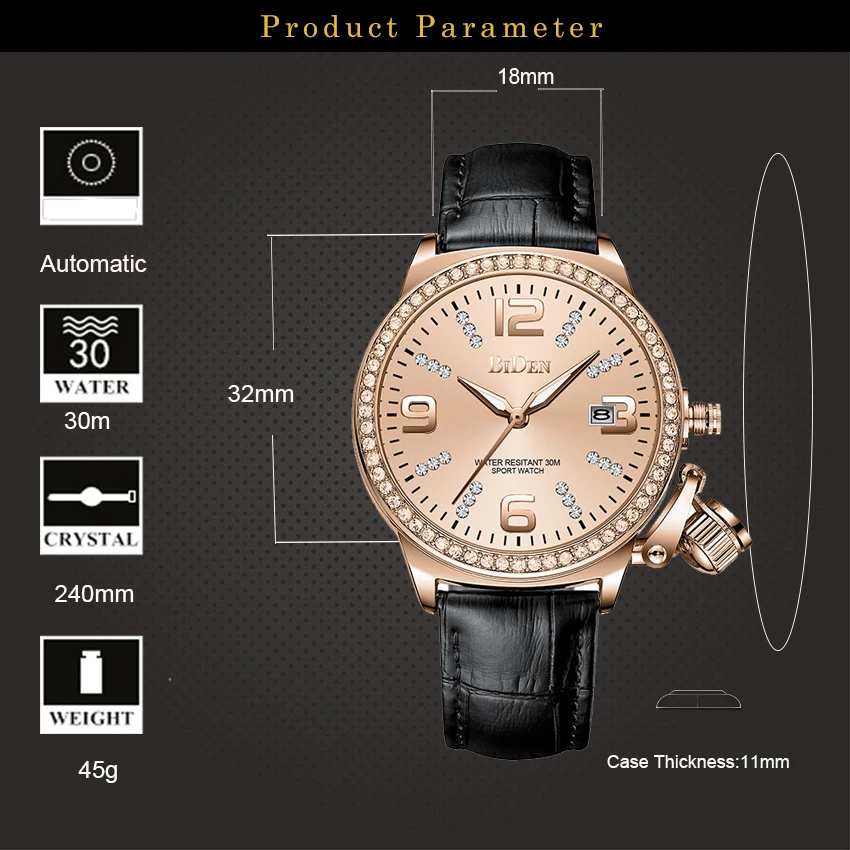 Часы наручные BIDEN женские кварцевые с кожаным ремешком деловые простые подарок