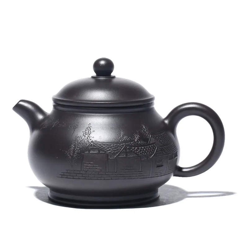 

Yixing Teapot Ore Black Vermilion Pan Pots Handmade Three Dimensional Carved Purple Clay Pot Exquisite Gift