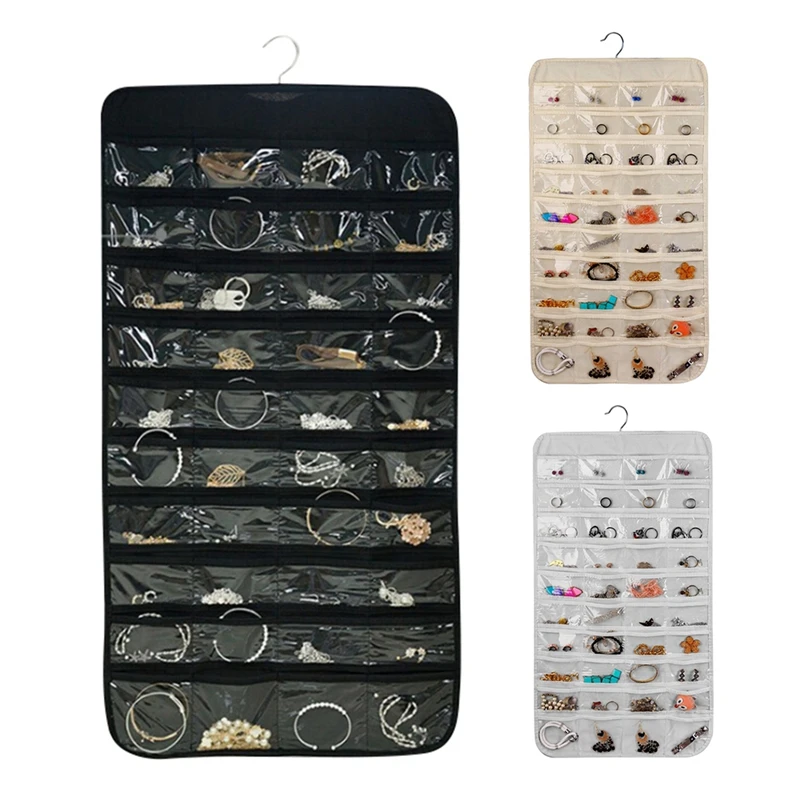 

Household Double-Sided 80 Grid Jewellery Hanging Bag Small Items With Hanging Clasp Simple storage bag Practical household items