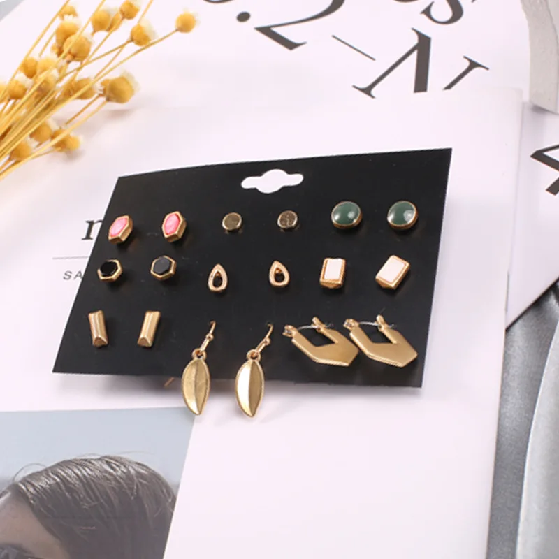 

Earring Set Wholesale European and American Alloy Retro Earrings for Women Fashion Temperament Stud Earrings Female Simple