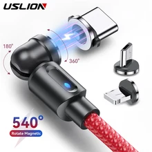 USLION-Cable magnético giratorio 540 para móvil, Cable de carga rápida USB tipo C para iPhone 11, 12, Xiaomi