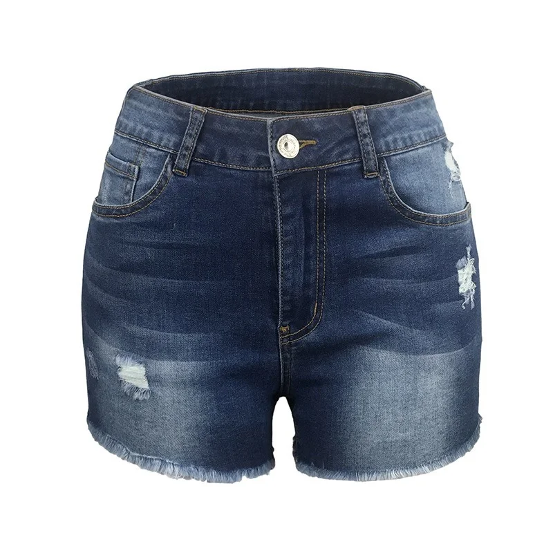 

High Waist Super Stretch Ripped Denim Shorts Women's 2021 Summer Cotton Sexy Skinny Fashion Plus Size Harajuku Tassel Hotpants