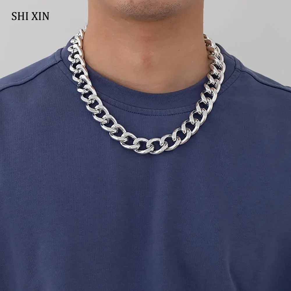 

SHIXIN Hip Hop Chunky Short Choker Necklace Colar for Men/Women Punk Egirl Thick Cuban Link Chains Necklaces on the Neck Collier