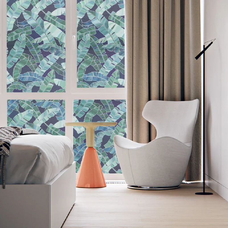 Статическая липкая стеклянная пленка с витражными листьями домашний декор ПВХ