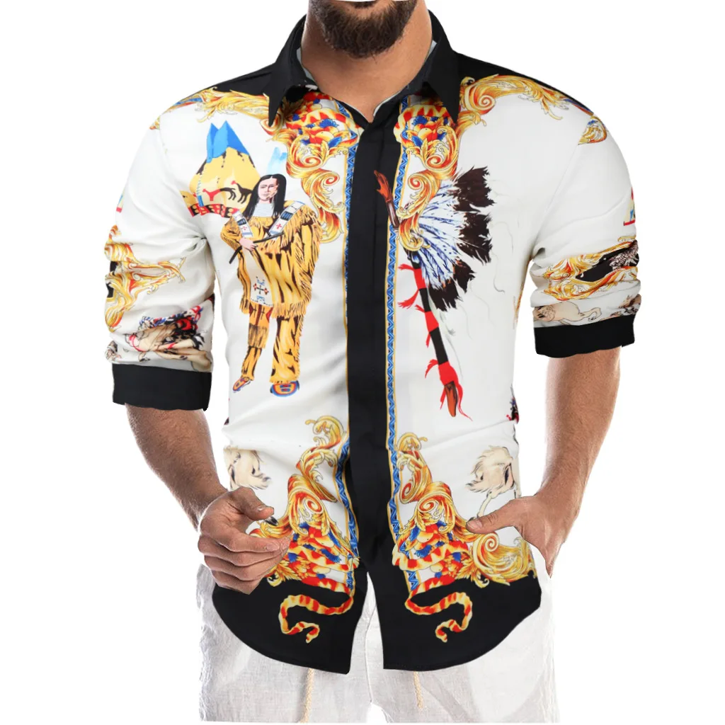 Мужская приталенная рубашка с длинным рукавом синяя Повседневная в стиле