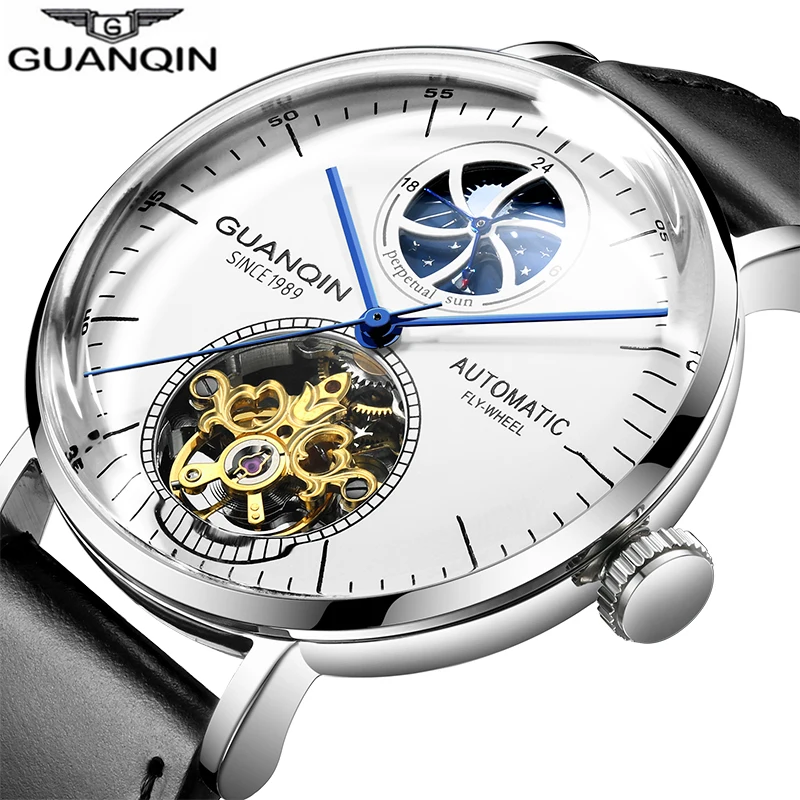 

Luxury Tourbillon GUANQIN Mens Watches Top Brand Automatic Mechanical Watch Men Casual Fashion Leather Strap Skeleton Wristwatch