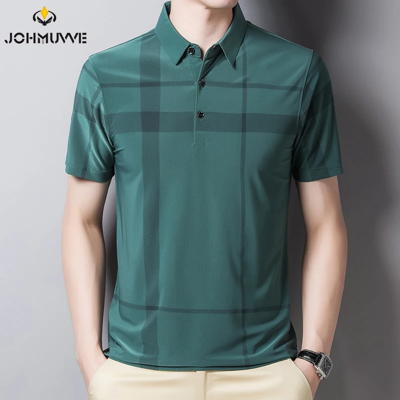 JOHMUVVE  5 Colour  NEW Fashion Polo Shirt Men Cotton Lapel Collar T-shirt Formal Office Casual Business Short Sleeve T-shirt