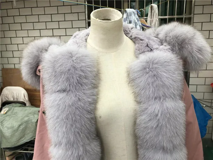 Женская парка из натурального меха, зимняя теплая большая шуба из натурального Лисьего меха, подкладка из кроличьего меха Рекс, зимняя куртка