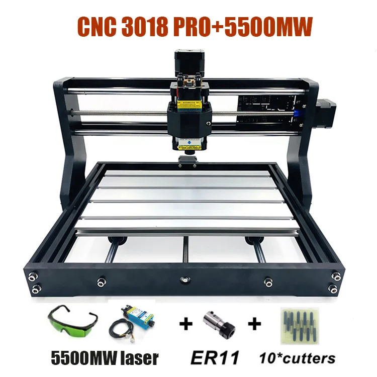 Малый CNC 3018 PRO 5,5 Вт 15 Вт Лазерный фрезерный станок с программным обеспечением GRBL может добавить 500 МВт/2500 мвт/5500 МВт лазер - Цвет: with 5.5W