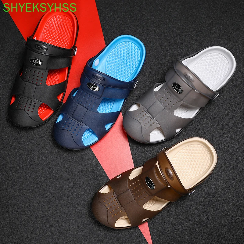 

Summer Home Men Slippers Simple Black Shoes Non-slip Bathroom Beach Slides Flip Flops Outdoor Slippers Size 40-45