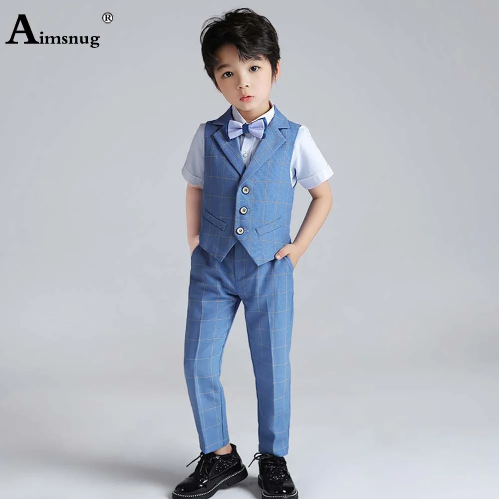 

Aimsnug 2021 Kids Boy Two Piece Sets Classic Plaid Gentleman Suit Formal Blazers 2PCS Outfits Children Birthday Party Clothes