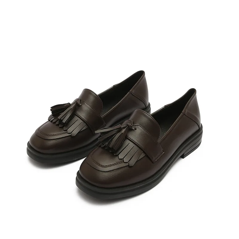 

Womens Derby Shoes Black Flats Square Toe Autumn Clogs Platform All-Match Fringe Loafers With Fur Slip-on Casual Female Sneakers