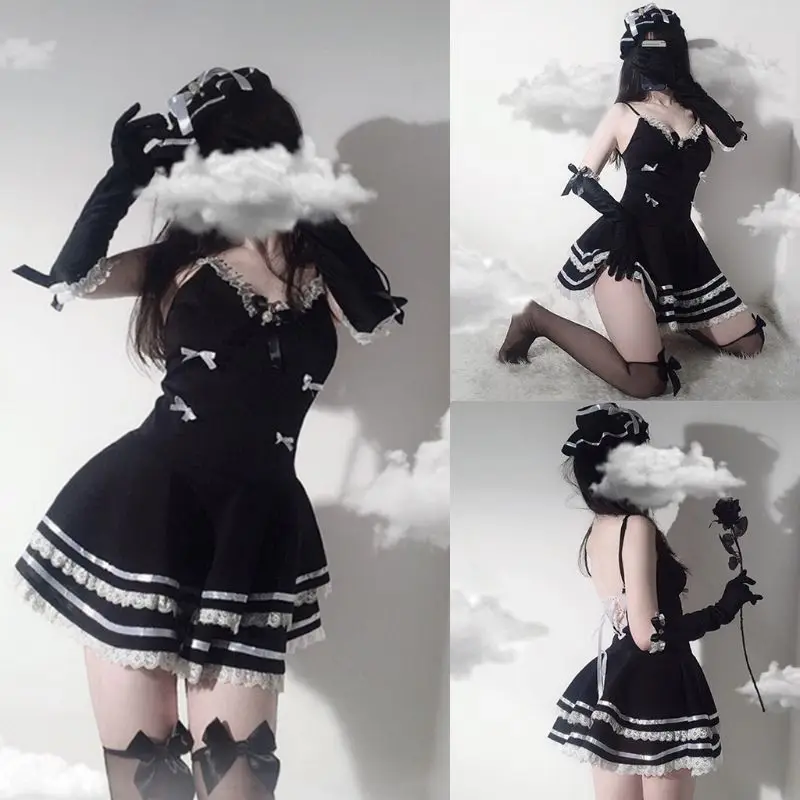 

Y1UE женское нижнее белье в стиле "Лолита", женское платье на бретелях-спагетти с открытой спиной и оборками