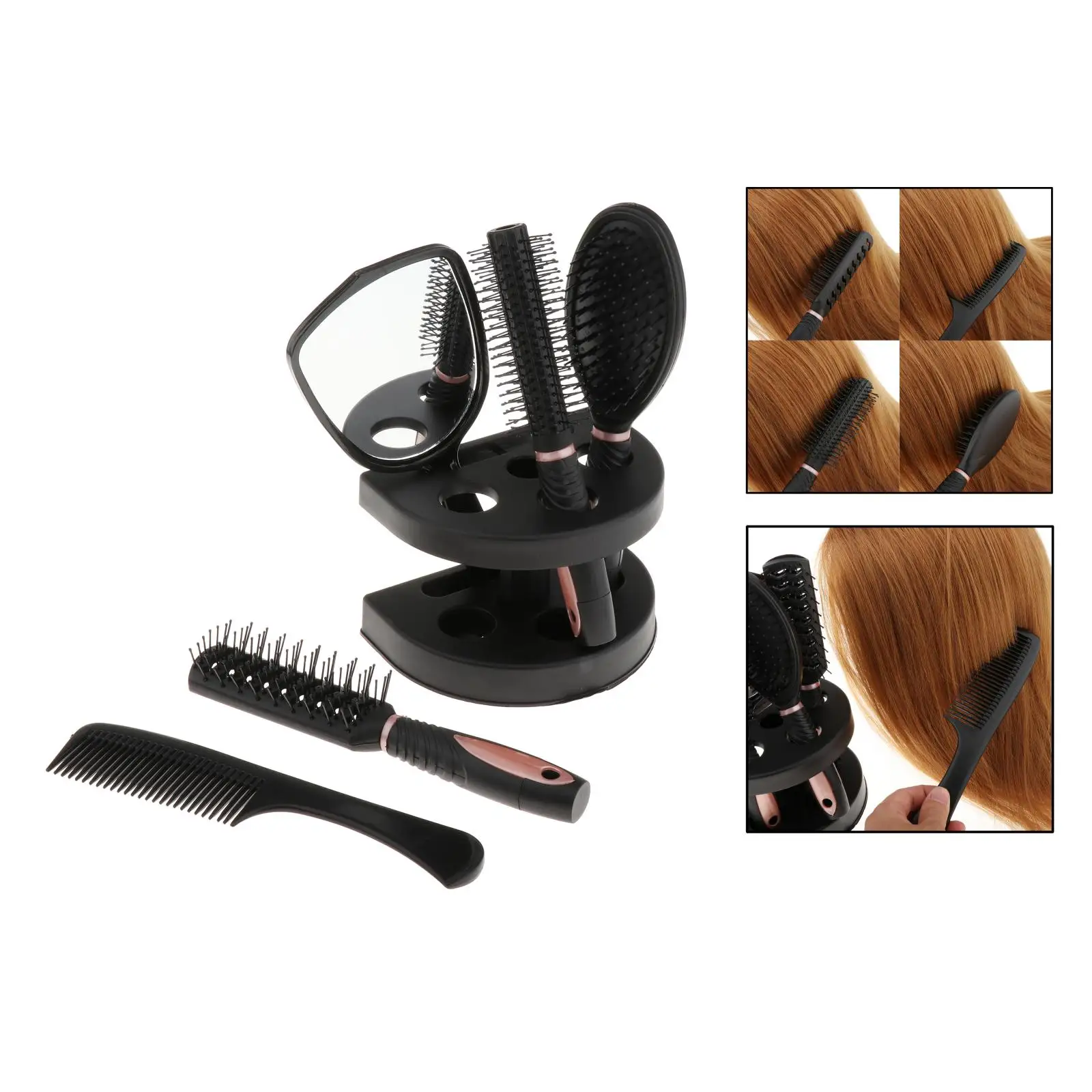 

5Pcs Antistatic Hair Brush Comb Set Detangling Massager Roller Brush with Mirror