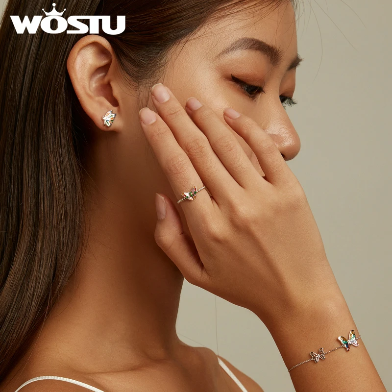 Женские серьги-гвоздики WOSTU радужные из стерлингового серебра 925 пробы 2022 цветные