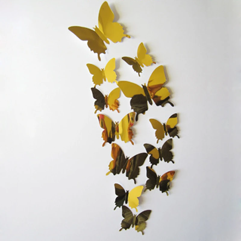 12 шт./компл. смешанные большие маленькие бабочки настенные наклейки для гостиной
