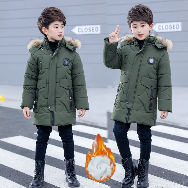 Boys Winter Jacket New Children's Winter Clothing Kids Down Cotton Outerwear Fur Collar Jacket Thickening Velvet Coats