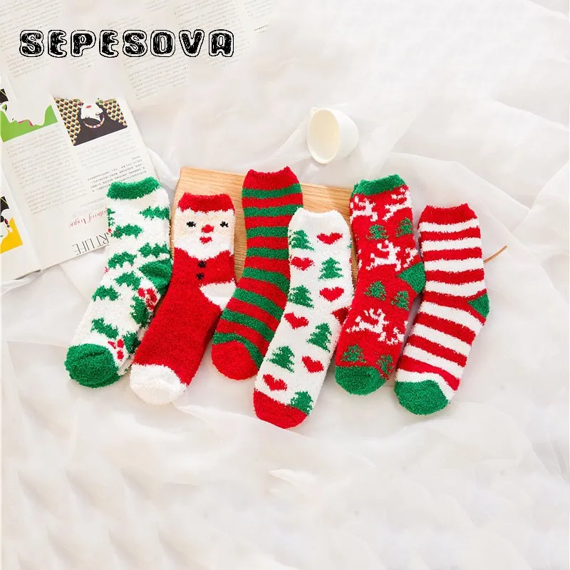 

New Winter 2019 Christmas Deer red stripe women socks short Cute Female warm Xmas harajuku cotton zebra pattern Santa Claus sox