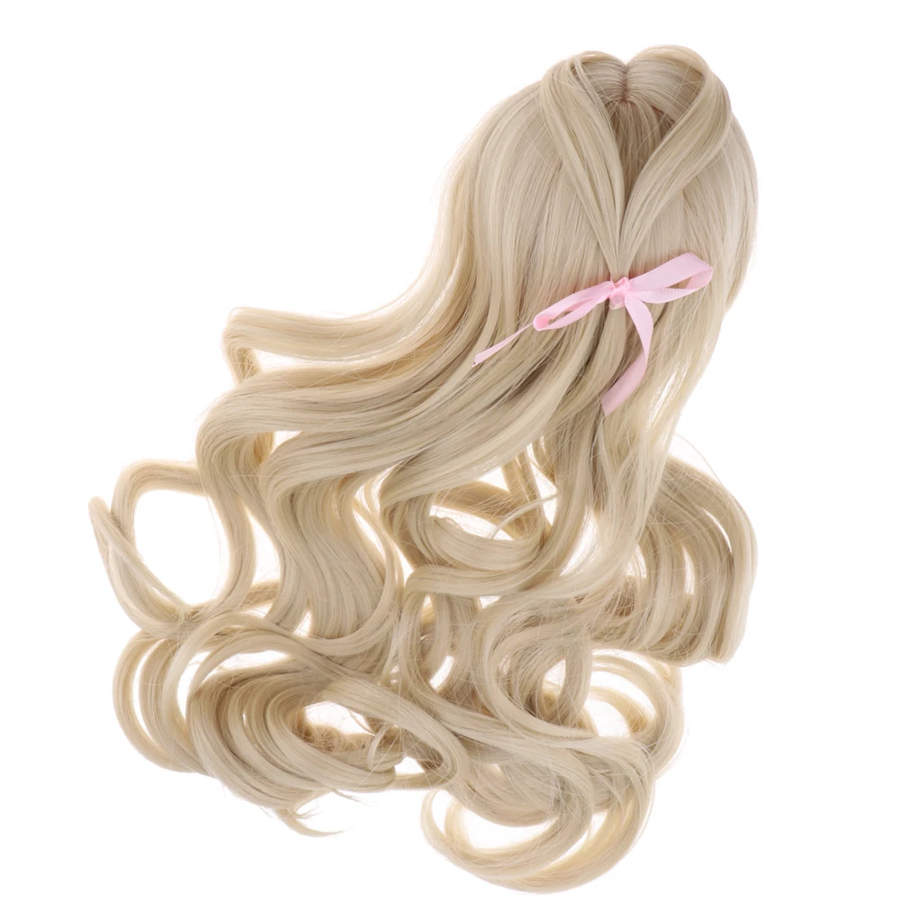 

Trendy Long Wavy Wig Clothes Accessory for 1/3 Doll Dress Up Light Gold