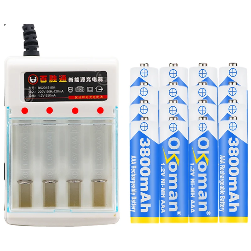 Figh quality 1.2V 3800mAh NI MH AAA Pre-Charged Ni-MH Rechargeable aa Battery For Toys Camera Microphone Batteries + Charger | Электроника