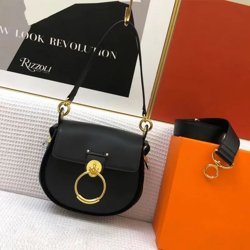 

2021 new fashion saddle bag designer bag leather luxury multifunctional shoulder strap circle handbag free two shoulder straps