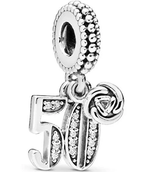 

50th Birthday Pendant 925 Sterling Silver Fits Pandora Charms Bracelets for Woman Girl Beads Gifts for Women Necklace