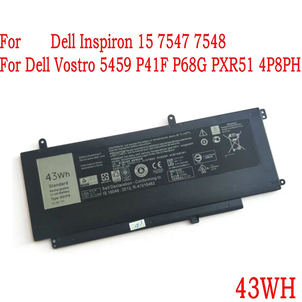 Аккумулятор для ноутбука Dell Inspiron 15 7547 7548 43WH D2VF9 Vostro 5459 P41F P68G PXR51 4P8PH|Аккумуляторы