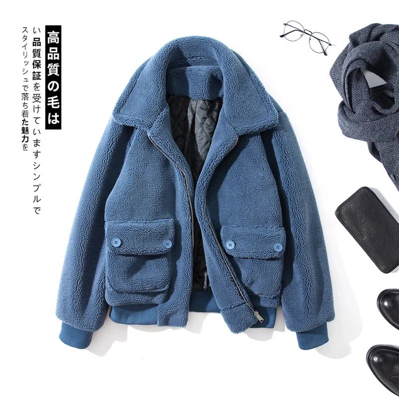 Мужская куртка из искусственного меха с овечьей шерстью модное зимнее пальто