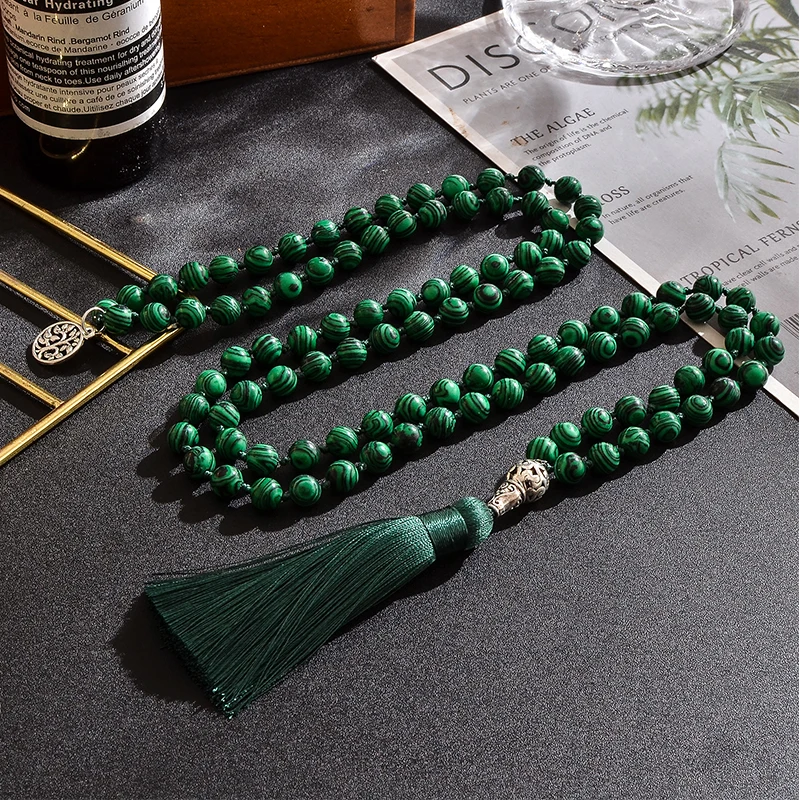 8 мм бусины из Малахита 108 Japa Mala Necklace медитация молитва йоги Четки для мужчин и