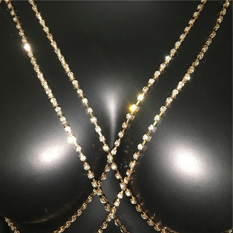 Блестящая цепочка Стразы для груди через плечо в стиле бохо многослойная