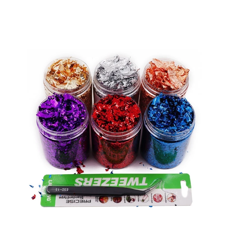 

6 Colors DIY Gold Leaf Gilding Resin Flakes Metallic Foil Flakes for Glitter Painting Arts Resin Fillings Jewelry Making