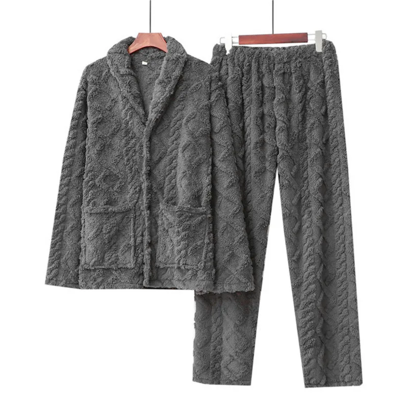 

2022 Couple Pajamas Suit Flannel Coral Fleece Autumn And Winter Thickening Warmth Lapel Home Service