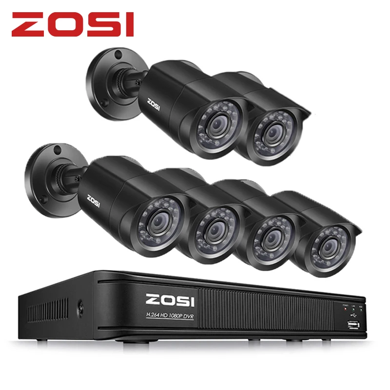 Black ZOSI 8CH 1080P HD-TVI DVR чехол 6 шт HD ночного видения наружная камера безопасности 2MP Bullet камера видео DVR комплект система видеонаблюдения - Цвет: Black