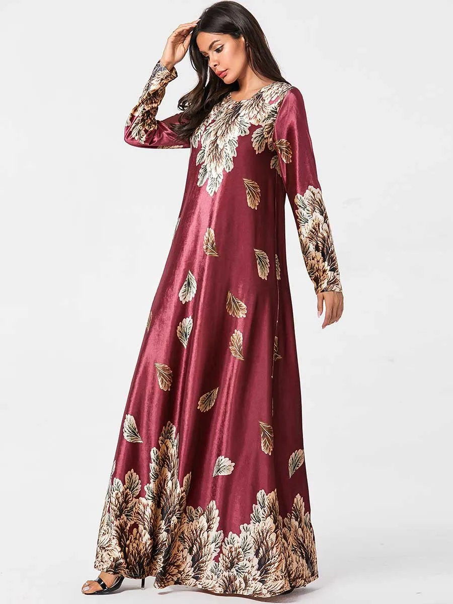 Женское платье макси с длинным рукавом Abaya Dubai повседневное бархатное