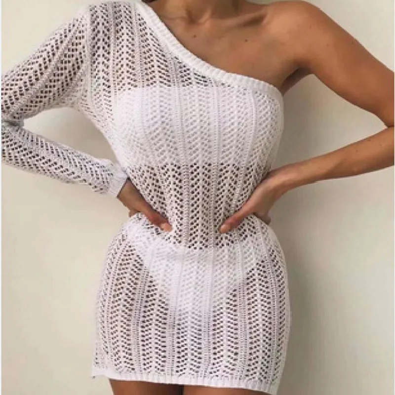 Женское кружевное сексуальное платье с вырезами купальный костюм на одно плечо